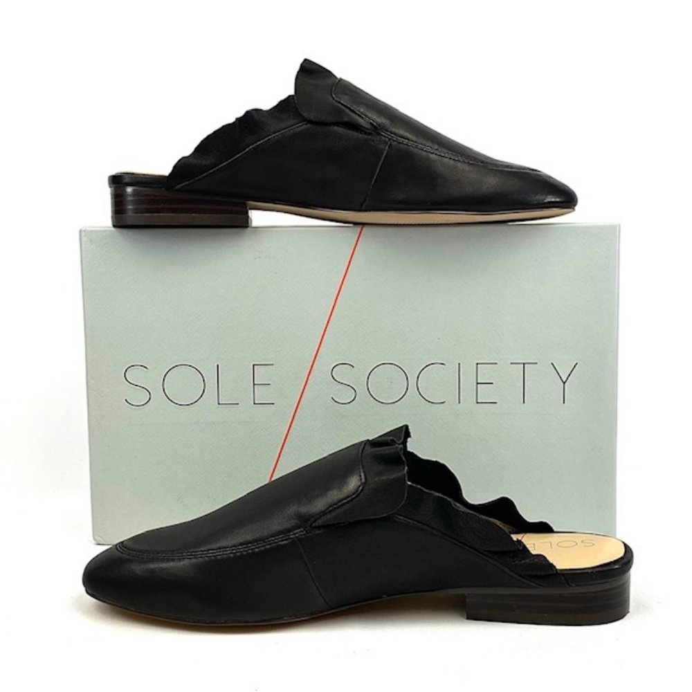 New Sole Society Tawni Black Leather Mule, 9